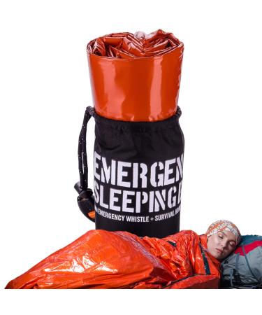 Emergency Portable Sleeping Bag Reflective Bivy Sack Mylar Thermal Survival Kit Emergency Preparedness for Camping Extreme Cold - Includes Whistle Compass and Survival Hook Emergency Go Bug Out Bag