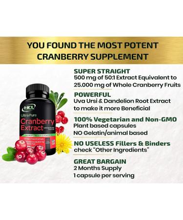 Super Strength Cranberry Extract Pills with Dandelion & Uva Ursi - 25,000mg Equivalent Whole Fruit Concentrate - Natural UTI & Kidney Support - Buy Online on GoSupps.com