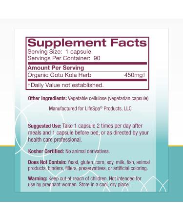 LifeSpa Whole Herbs Brahmi Brain Capsules | Supports Brain Function and Mental Focus | Gotu Kola Supports Brain Lymph & Skin Health | 90 Capsules 500mg - Buy Online on GoSupps.com