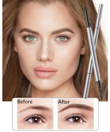Professional Micro 1.5mm Tip Eyebrow Pencil with Spoolie Brush - 4Pcs Dual-Ended Kit for Longwearing Waterproof Black Eyebrow Makeup - Buy Online on GoSupps.com