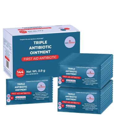 Triple Antibiotic Ointment Packets .9g 144 Per Box with Bacitracin Zinc and Neomycin Sulfate Healing Preventative First Aid Cream for Ointment for Wounds Burns Cuts Scratches