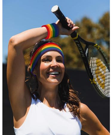 Suddora Striped Wrist Sweatbands - Rainbow Athletic Cotton Terry Cloth Wristbands (Pair) - Buy Online on GoSupps.com