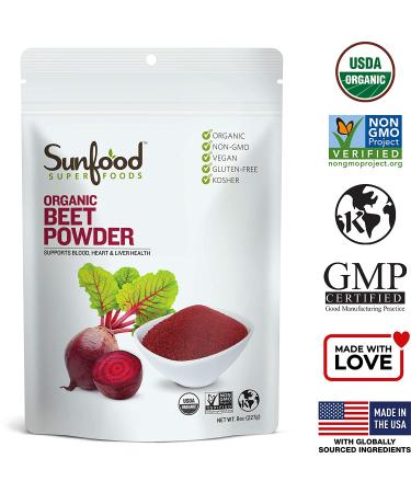 Sunfood Organic Beet Powder 8 oz - Superfood for Energy & Performance - Buy Online on GoSupps.com