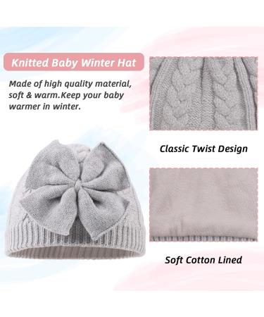 XIAOHAWANG Baby Girl Winter Hat - Cute Bow Knitted Beanie for Infant Girls 0-6 Months (Gray) - Buy Online on GoSupps.com