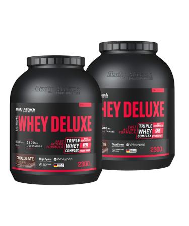 Body Attack Extreme Whey Deluxe Chocolate 2x2.3kg-protein powder with amino acids triple whey complex CFM Whey isolates perfectly soluble protein powder fat low product of the Cologne list
