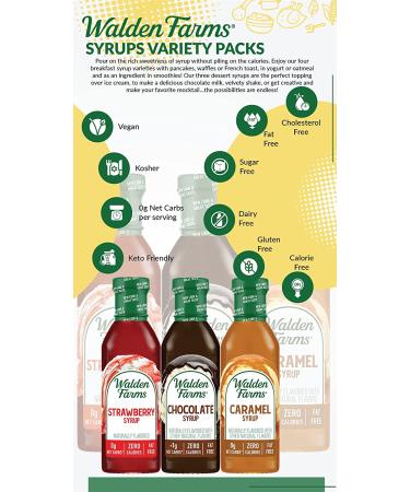 Walden Farms Variety Pack Syrups - 12 oz | 0g Net Carbs | Keto Friendly | Non-Dairy | Gluten Free | Sugar Free | Delicious Flavors - Pancakes, Waffles, French Toast - Strawberry, Chocolate, Caramel - Buy Online on GoSupps.com