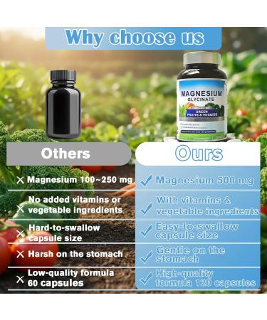Magnesium Glycinate 500mg with Vitamin D3 | High Absorption Gentle on Stomach | Supports Muscle & Bone Function | 120 Vegan Capsules - Buy Online on GoSupps.com