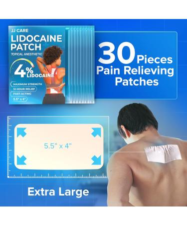 JJ CARE Lidocaine Patches Pack of 30 , 4 x 5.5 Lidocaine 4% Maximum Strength Back Pain Relief Patches for Fast Numbing of Aches, Pains, Back, Neck, Shoulder, Muscle Soreness - Buy Online on GoSupps.com