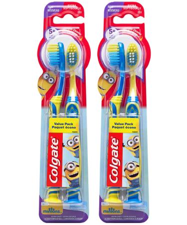 Colgate Kids Toothbrush, Minions, With Extra Soft Bristles and Built In Suction Cup Holder, 4 Pack Minions 2 Count (Pack of 2)