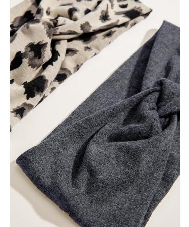 SweatyRocks Women's Graphic Print Twist Front Headbands - 3 Piece Set | Workout Hair Accessories in Beige Grey - Buy Online on GoSupps.com
