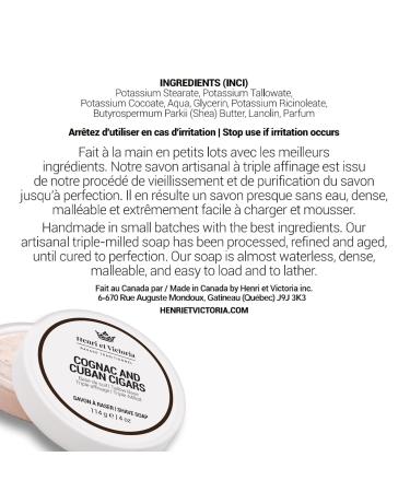 Shaving Soap for Men - Cognac & Cuban Cigars | Triple Milled | Smooth Long-Lasting Lather | Artisan Canadian Made 114g - Buy Online on GoSupps.com