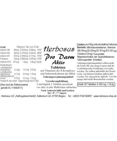 Pro Darm Aktiv Tablets | Herbosus | Lactic Acid Bacteria & B Vitamins for Gut Health | International Shipping - Buy Online on GoSupps.com