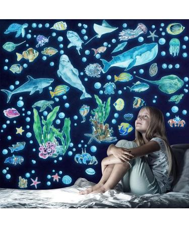 Glow in The Dark Ocean Fish Wall Stickers - Luminous Underwater Sea World Art for Kids Bedroom - Blue Ocean Theme Fluorescent Jellyfish Decor - Buy Online on GoSupps.com