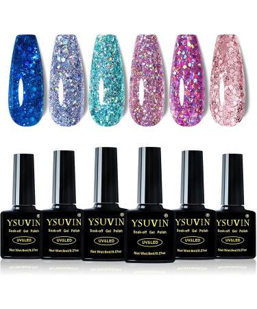 Yueshop 6 Pcs 8ml Purple Pink Glitter Gel Nail Polish Kit - Blue Green Sparkle Silver Shining Gel Nail Polish Soak Off UV Gel Nail Lamp Varnish Manicure Kit For Beauty Birthday Gift - Buy Online on GoSupps.com