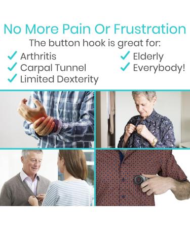 Vive Button Hook with Finger Hole - Zipper Gripper Pull Helper for Arthritis & Limited Mobility - Dressing Aid Tool for Independent Living - Dexterity Handle Grip - Black - Buy Online on GoSupps.com