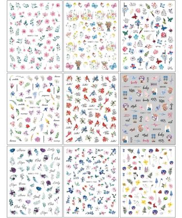 JMEOWIO 9 Sheets Flower Nail Art Stickers Decals Self-Adhesive Spring Summer Colorful Floral Nail Supplies Nail Art Design Decoration Accessories - Buy Online on GoSupps.com