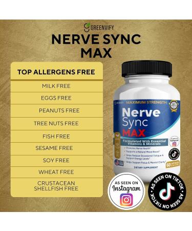 GREENVIFY Nerve Sync MAX Supplement 60 Capsules Vegan Friendly with Essential Vitamins & Minerals for Nerve Health. (1) - Buy Online on GoSupps.com