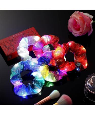 10 Pieces LED Light Hair Scrunchies Shiny Holographic Satin Elastic Bands Ties Ropes Soft Cute Scrunchy Hair Accessories for Women Girls Halloween Christmas Glow in The Dark Party Supplies - Buy Online on GoSupps.com