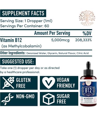 Max Strength Vegan Vitamin B12 Liquid - 5000 mcg Methylcobalamin Supplement - Citrus Flavor Sublingual Drops for Mood and Energy - 2oz - Buy Online on GoSupps.com