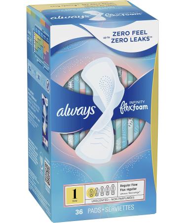 Always Infinity FlexFoam Size 1 Regular Pads 72 Count with Wings - Pack of 2 | Unscented & Absorbent | White 36 Count (72 Count Total) - Buy Online on GoSupps.com