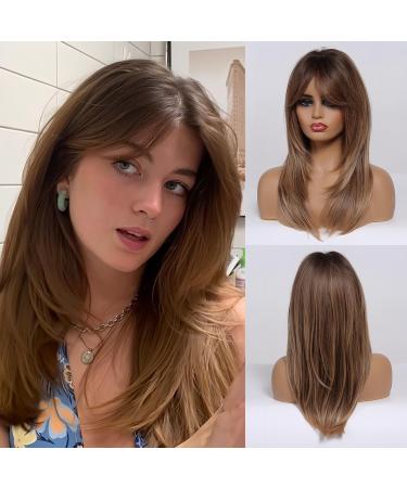 Testar Long brown wigs for women layered wigs with Air Bang's glued wig natural art hair wig colored wig for the daily party clothing of women natural brown - Buy Online on GoSupps.com
