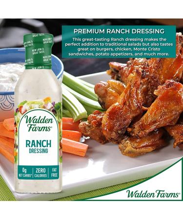 Walden Farms Ranch Dressing 12 Oz. Bottle - Delicious Salad Topping with 0g Net Carbs | Kosher Certified | Ideal for Salads, Wings, Burgers, Tacos, Pizza & More - Buy Online on GoSupps.com