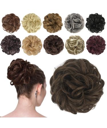 FESHFEN Messy Bun Hair Piece Hair Bun Scrunchies Synthetic Wavy Curly Chignon Ponytail Hair Extensions Thick Updo Hairpieces for Women Girls Kids 1PCS Medium Ash Brown 38 g (Pack of 1) 10# Medium Ash Brown