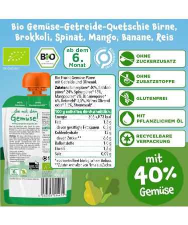 Buy Pumpkin Organics Bio Vegetable Cereal Quets 8 Pack - Sugar-Free Gluten-Free Baby Food for 6+ Months - Pear Broccoli Spinach Mango Banana Rice - International Shipping Available - Buy Online on GoSupps.com