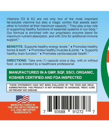 Life Infused Vitamin D3 + K2 Supercharged with Zinc and Enzymes Help Maintain Healthy Immune System Bone Health Emotional Wellbeing 90 Capsules. - Buy Online on GoSupps.com