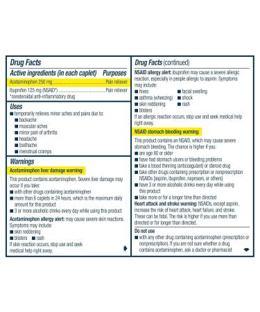 Advil Dual Action Back Pain Caplets - 250mg Ibuprofen & 500mg Acetaminophen for 8 Hours Relief - 72 Count - International Shipping Available - Buy Online on GoSupps.com