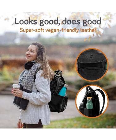 Shop Baby Uma Diaper Bag - Large Capacity Backpack with Diaper Pad & Insulated Bottle Holders | Stylish Black Synthetic Leather for On-the-Go Parents - Buy Online on GoSupps.com