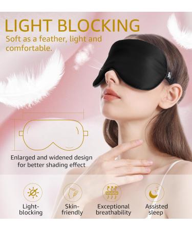 Luxury Pure Silk Sleep Mask | 100% Mulberry Silk | Double-Sided Soft | Adjustable Strap | Full Light Blocking | Ideal for Travel & Sleep (Black - Buy Online on GoSupps.com