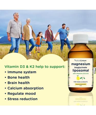 Magnesium Liposomal | with Vitamins D3 & K2 | Magnesium Bisglycinate | for Children & Adults | Highly Absorbable Liquid Supplement | Lemon & Elderflower Flavour | 30-Day Supply | 5 fl oz - Buy Online on GoSupps.com