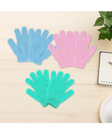 3 Pairs Exfoliating Gloves | Double Sided Body Scrubber for Shower Spa Massage | Dead Skin Cell Remover | Blue Green Pink - Buy Online on GoSupps.com