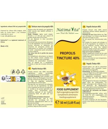 Propolis Tincture 40% - 50 ml Pure High-Dose Extract | 100% Natural Propolis Drops with Pipette | Natimavita - Buy Online on GoSupps.com