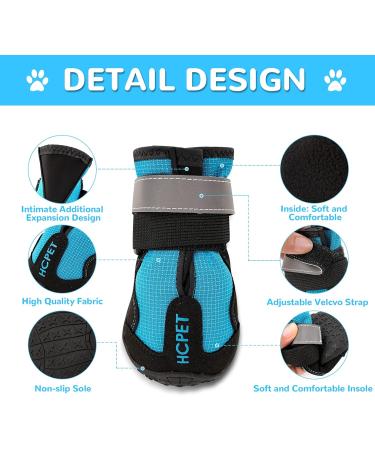 COMSLE Waterproof Dog Boots for Large Dogs | 4Pcs Set Paw Protectors with Reflective Straps | Anti Slip Soles | Size 6 (Width 5.6-6.6CM) Blue - Buy Online on GoSupps.com