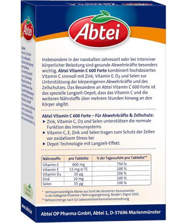 Abbey Vitamin C 600 Forte with Zinc & Vitamin D3 - High Dose Immune Support Gluten-Free Lactose-Free - 42 Tablets - Buy Online on GoSupps.com