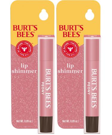 Burt's Bees Lip Shimmer Peony Warm Luminescent Color High Impact Instant Moisture with Shea and Cocoa Butters 100% Natural Origin 0.09 Ounce (Pack of 2)(Packaging May Vary)