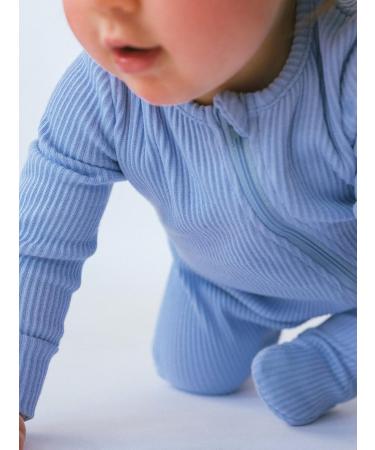 DreamBuy Ribbed Cotton Baby Sleepsuits 3-6 Months | Zip Up, Footed/Footless | Unisex Newborn Clothes in Powder Blue - Buy Online on GoSupps.com