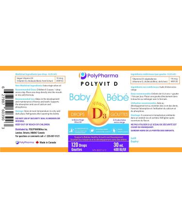 POLYVIT D Baby Vitamin D Drops Vegan D3 Supplement Growth & Development of Bones & Teeth Immune System Support Easy Calcium Absorption For Infants Toddlers Kids 400 IU per Drop 4 Month Supply - Buy Online on GoSupps.com
