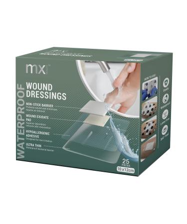 mx HEALTH Waterproof Wound Dressing Film+PAD - 10X12CM (5X6CM Wound PAD) - 25 Individually Wrapped DRESSINGS PER Box