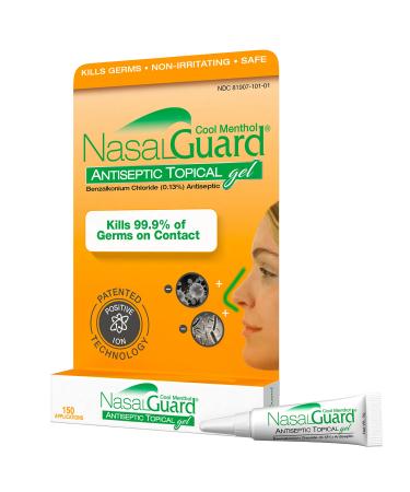 NasalGuard Antiseptic Topical Gel Cool Menthol Kills 99.9% of Viruses and Germs on Contact. Patented Positive Ion Technology. Non-irritating and Safe for Daily use - Over 150 Applications Per Tube