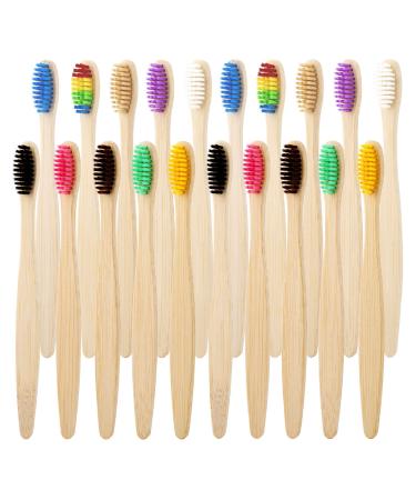 OUTIN Adults Bamboo Toothbrushes 20 Pack Colorfull Soft Bristles Children Wood Toothbrush Eco Friendly Biodegradable Wooden Handle Tooth Brush Oral Cleaning HOT004 Mixed Color 20 Pack