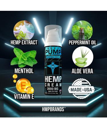 HMP BRANDS 2000MG Hemp Cooling Muscle Cream with Menthol for Maximum Strength Support - Natural Formula for Muscle & Joint Discomfort Relief - Made in USA - 2.1oz - Buy Online on GoSupps.com