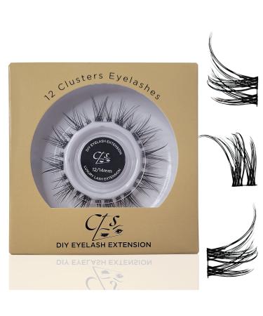 CTS Eyelash Extension 12 pcs Super Thin Band Reusable Clusters Individual Lashes Easy to Apply at Home Glue Bonded Lash Clusters (C Curl Natural Wispy 12-14 mm Mix Pack) Combined Natural Wispy 12-14 mm