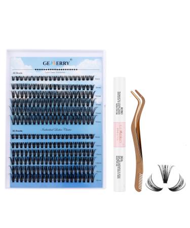 Cluster Eyelash Extensions Kit 240Pcs C Crul 8-16mm Individual Lashes with Lash Bond and Seal and Applicator DIY Individual Eyelash Kit Wide Stem Soft for Personal Use DIY GEMERRY(40D+50DC-8-16-Kit) KIT 40D+50D-8-16-C