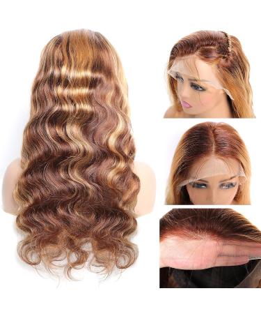 Ombre Honey Blonde Lace Front Wig 20 Inch | 13x4 HD Transparent | Pre Plucked Human Hair | 180% Density Body Wave Wig for Black Women - Buy Online on GoSupps.com
