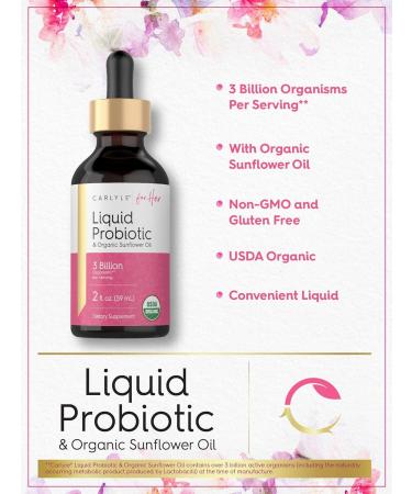 Carlyle Liquid Probiotic for Women | 2 fl oz | with Organic Sunflower Oil | 3 Billion Active Organisms | Dietary Supplement for Her - Buy Online on GoSupps.com