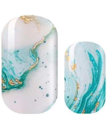 Avoa beauty nail film - "i Sea what you did there" white green blue gold gold turquoise abstract marble nail art design 16 thin self -adhesive long -lasting nail wraps