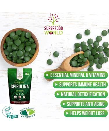 Organic Spirulina Tablets (500 X 500mg) Premium Quality Dietary Superfood | Natural Source of Vegan Protein Iron & Vitamins | UK Certified Organic Ideal for Sports Nutrition Detox & Energy - Buy Online on GoSupps.com